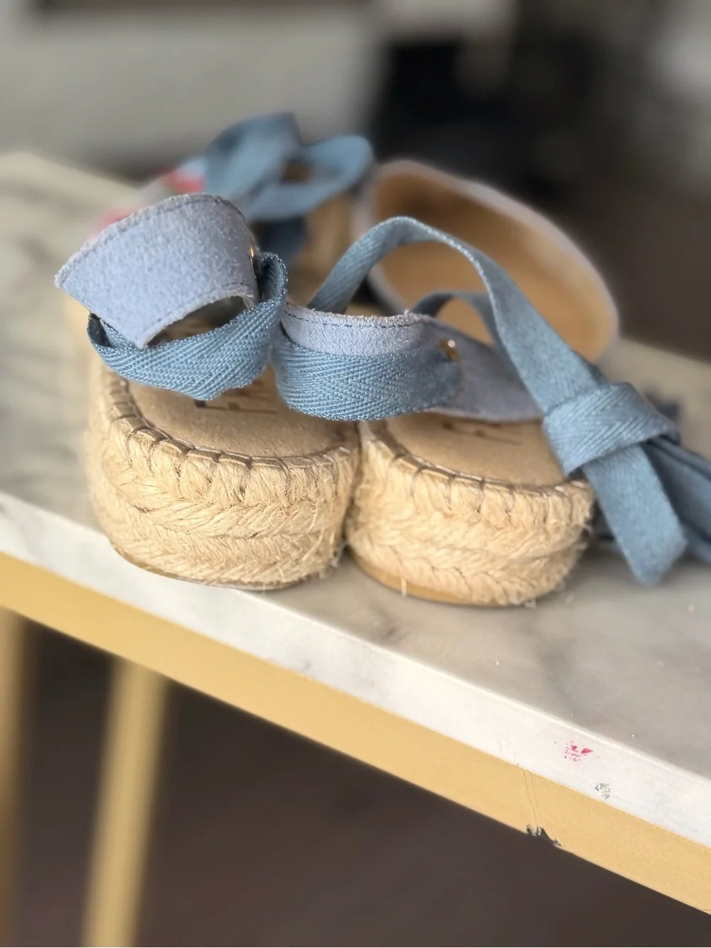 Fabiolas Blue Floral Embroidered Espadrille Tie-Wandal - Light Blue